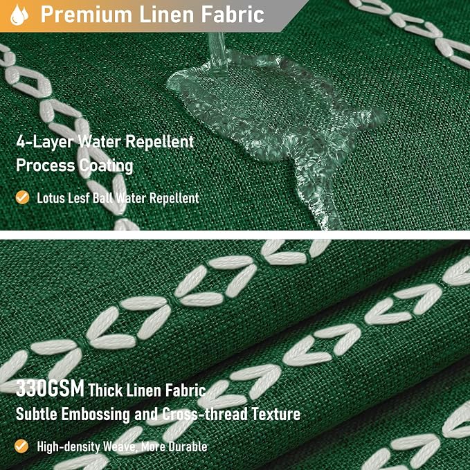 Small Boho Linen Heavy Duty Cloth Shower Curtain, Emerald Green | Stall Size - Image 4