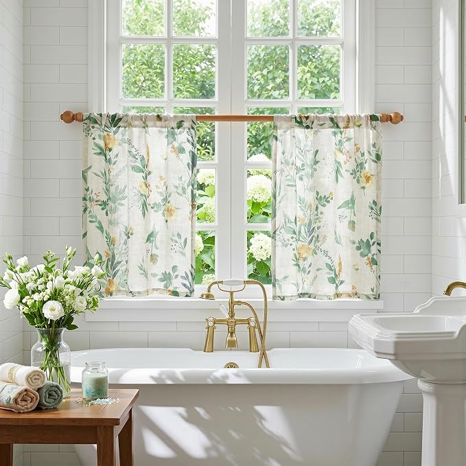 MYSKY HOME Floral Kitchen Curtains 24 Inches Linen Tier Curtains Farmhouse - Image 7