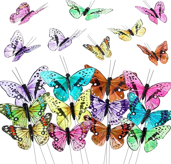 Ysleen 12 Set Monarch Butterfly Decoration Artificial Butterflies Feather Picks - Image 7