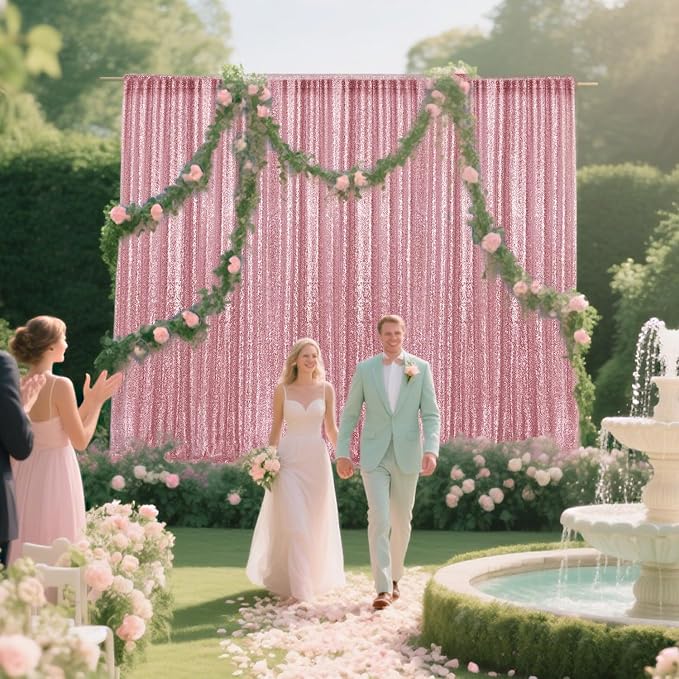 2×8FT-6PCS Rose Pink Sequin Backdrop Curtains Panels, Photography Backdrop - Image 3