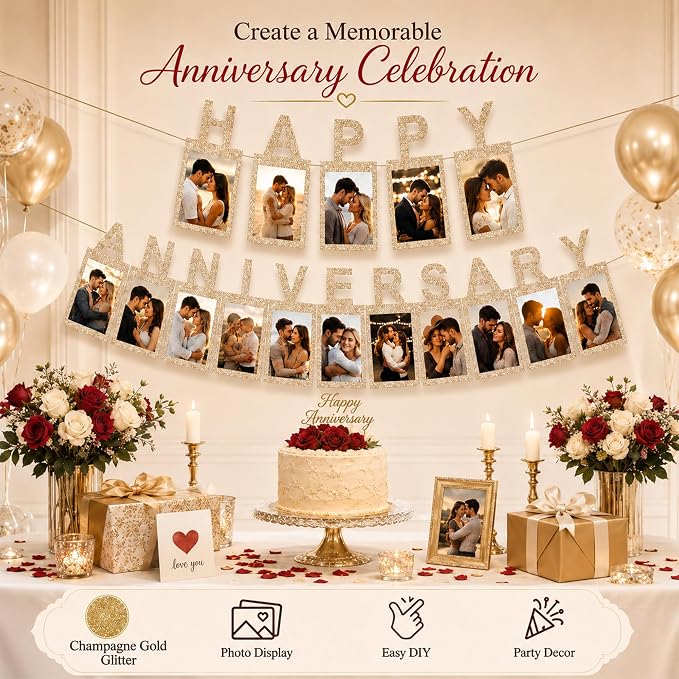 Champagne Gold Happy Anniversary Banner - Image 6