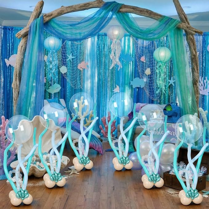 6 Sets Under The Sea Party Mermaid Decorations Balloons Centerpiece Stand Kit by Unknown