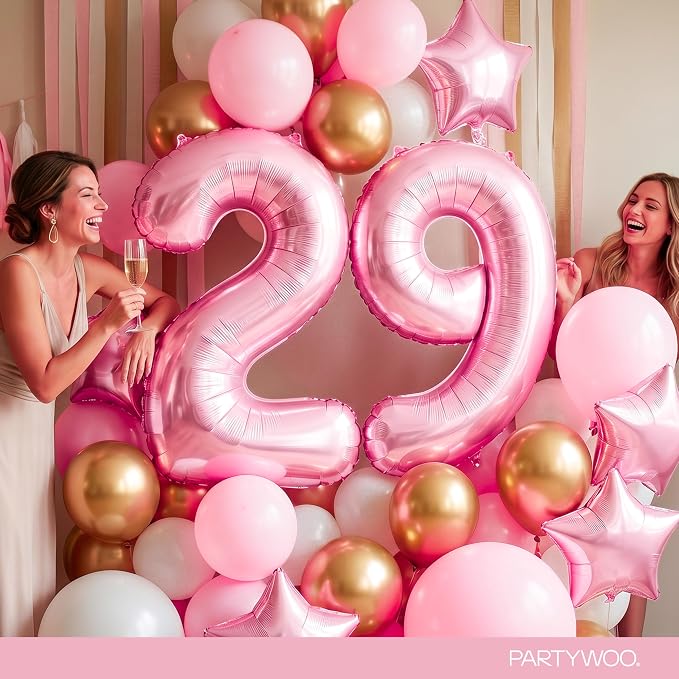 PartyWoo Number Balloons 40 Inch Pink Number 9 Kit 25pcs - Image 4