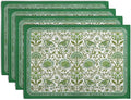 Green Floral Boho Placemats Set of 4, 12x18 Inch Vintage Chinoiserie Block by Wnoesat