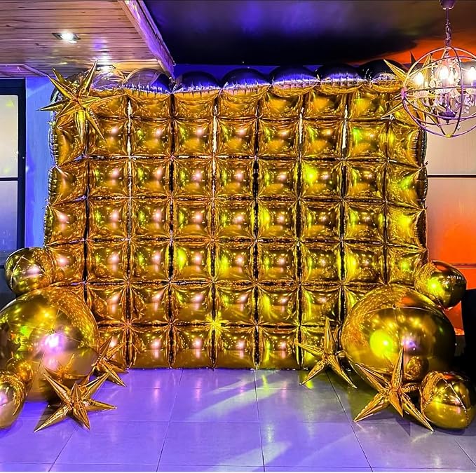 Metallic Gold Double Sided Square Foil Balloons Wall, 19 Inches Chrome Foil - Image 3
