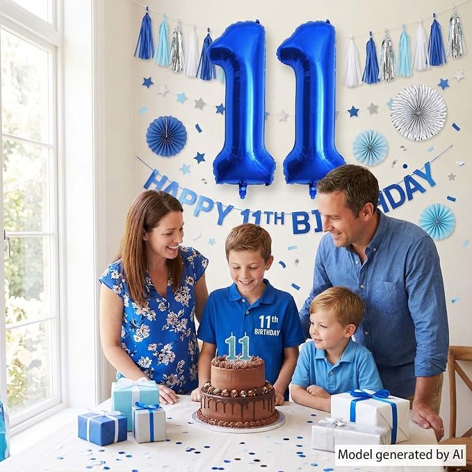 Navy Blue Number 11 Balloon 40 Inch, Shiny Foil Twin Digit Event Decor | - Image 2