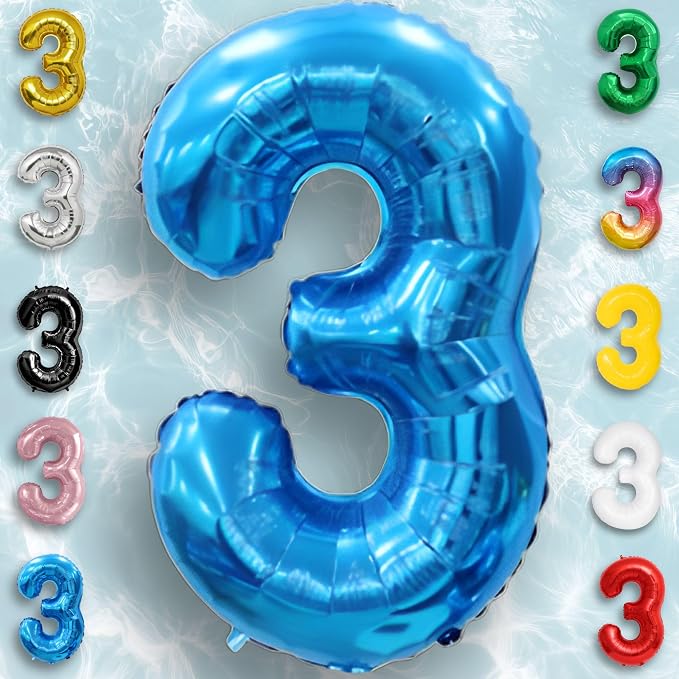 Blue Number Balloon 3 Mylar Foil Balloons 40 inch - Image 2