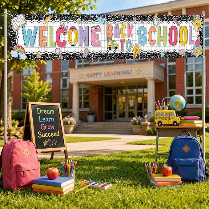 Lounsweer Welcome Back to School Banner Pastel Composition Book Banner Yard Sign - Image 4