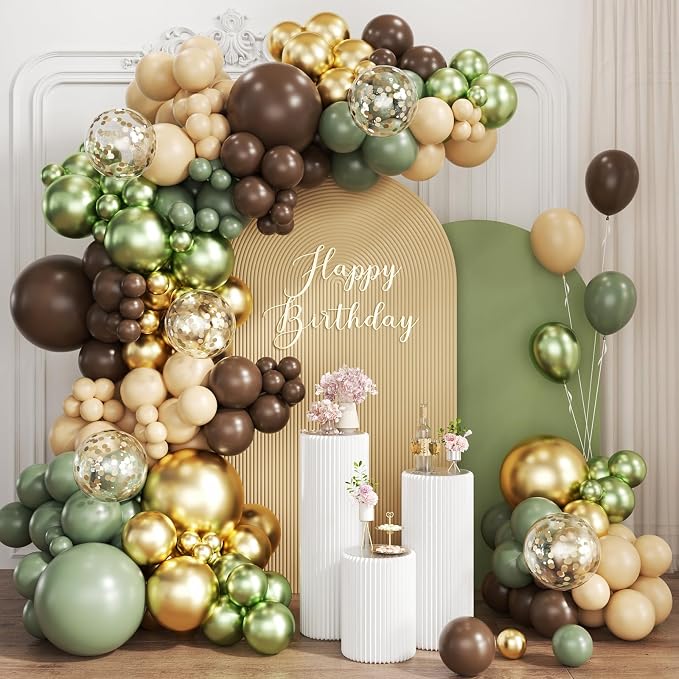 Sage Green Brown Nude Gold Balloon Garland Arch Kit by Unknown