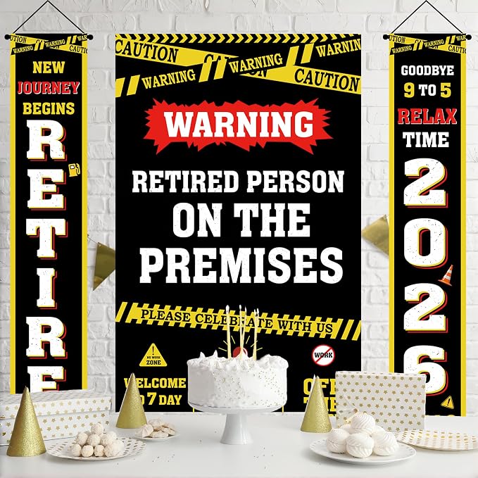 Holkcog Retirement Party Decorations, Caution Logos Retired Person Banner | - Image 5