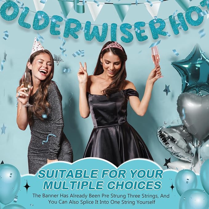Fulmoon Set of 3 Pre Strung Older Wiser Hotter Glitter Banner Funny Birthday - Image 7