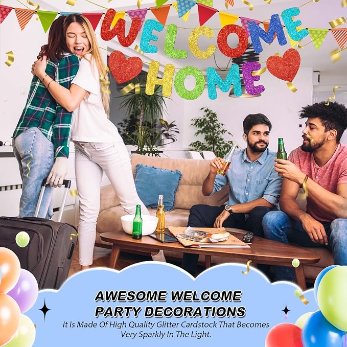 Fulmoon Pre Strung Welcome Home Banner Glitter Funny Welcome Sign - Image 6
