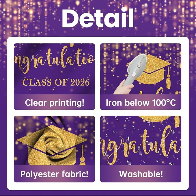 Mocsicka Class of 2026 Backdrop Purple Gold Glitter Bokeh Graduation Party - Image 3