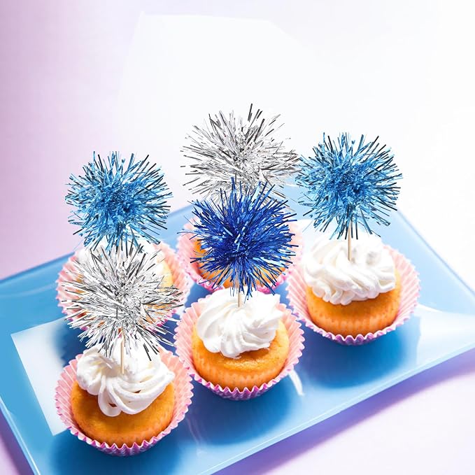 30 PCS Foil Firework Cupcake Toppers Sparkle Tinsel Cupcakae Picks Foil - Image 7