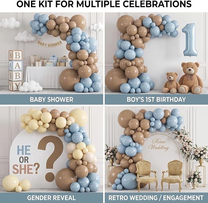 130pcs 18/12/10/5 Inch Dusty Blue and Khaki Balloon Garland Arch Kit | Assorted - Image 4