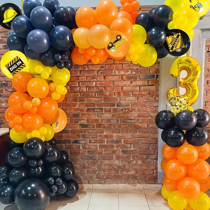Construction Balloons, 12 Inch Black Yellow Orange Truck Printed Confetti - Image 4