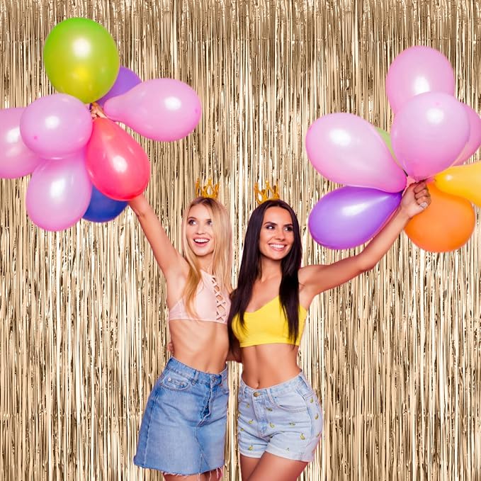 Voircoloria Champagne Foil Fringe Backdrop Curtains, 2 Pack | Tinsel Streamers - Image 6