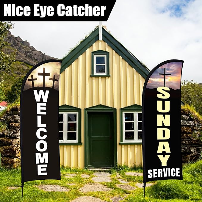 Buryeah 2 Sets Welcome Feather Flag Sign Kit 8 ft Welcome Banners Swooper Flag - Image 3