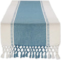 DII Dobby Stripe Table Runner, 13x72 Storm Blue & Cream Background | Woven by DII