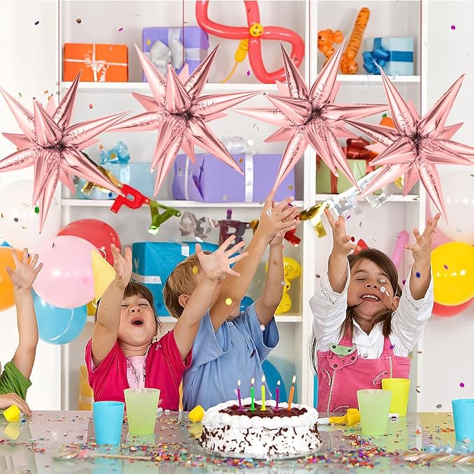 Rose Gold Star Balloons, Big 72 Pieces 26 Inch Explosion Foil Cone Balloons - Image 4