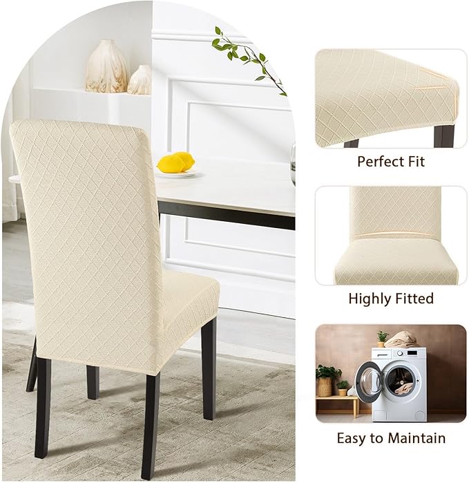 SearchI Dining Room Chair Covers Set of 6, Stretch Jacquard Parsons Chair - Image 5