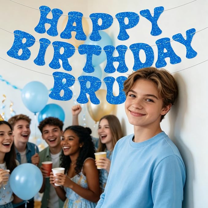 Blue Bruh Happy Birthday Banner Sign Pre-Strung Funny Birthday Decorations - Image 6