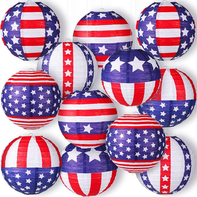 Panelee 12 Pcs Patriotic Hanging Paper Lanterns 4th of July Party Decorations by Panelee
