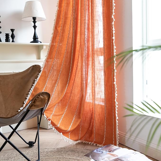 RoomTalks Orange Boho Farmhouse Curtains - Image 7