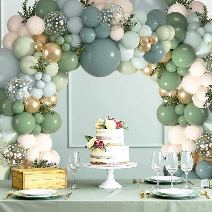 152Pcs Dusty Blue Sage Green Balloons Arch Kit Different Size | Mist Green Fog - Image 6