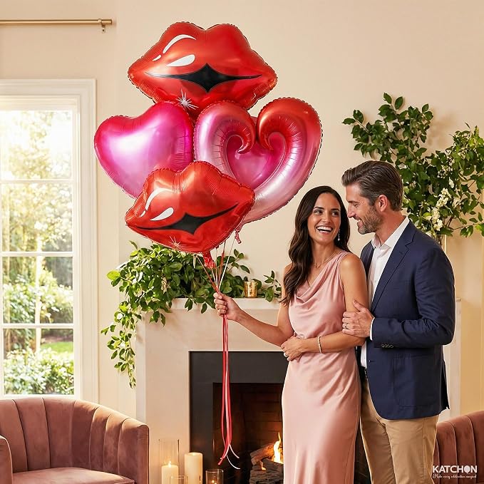 KatchOn Red Lip and Heart Balloons Decorations 36 Inch, Cute Heart, Lips - Image 4