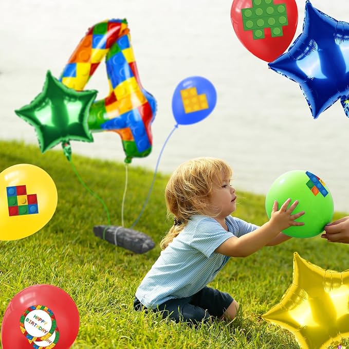 40 Inch Building Block Number Balloon, Colorful Number Block Foil Balloons - Image 5