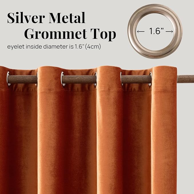 BULBUL Velvet Burnt Orange Blackout Curtains 90 inch Long - Image 6