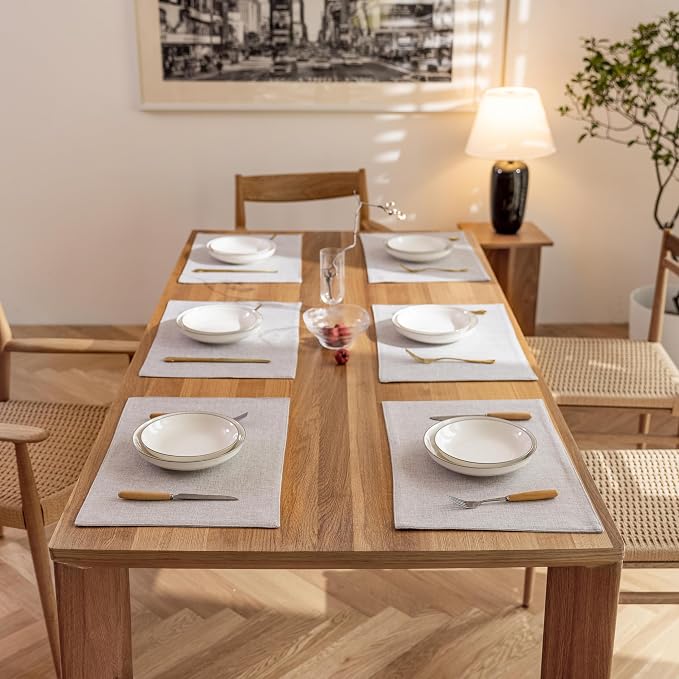 Demetex Gray Placemats Set of 6 Linen Heat Resistant Plate Mats Washable Place - Image 7