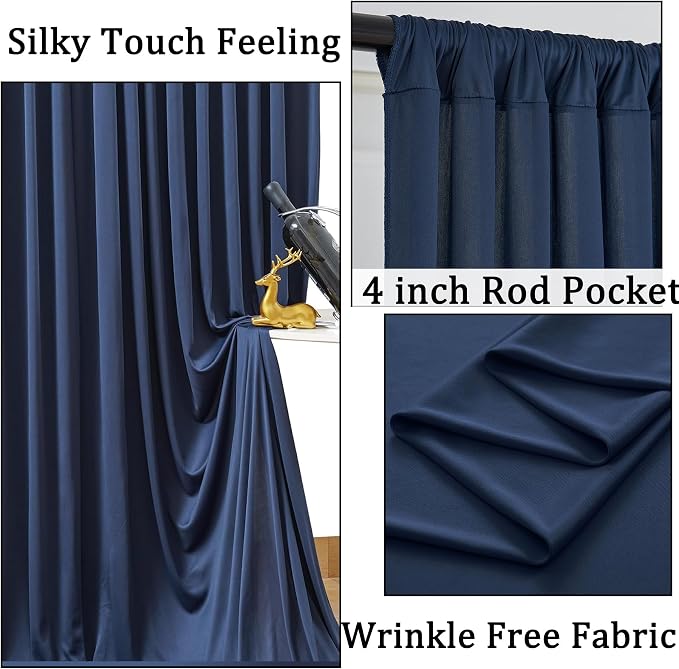 40ftx10ft Wrinkle Free Navy Blue Backdrop Curtains - Image 2