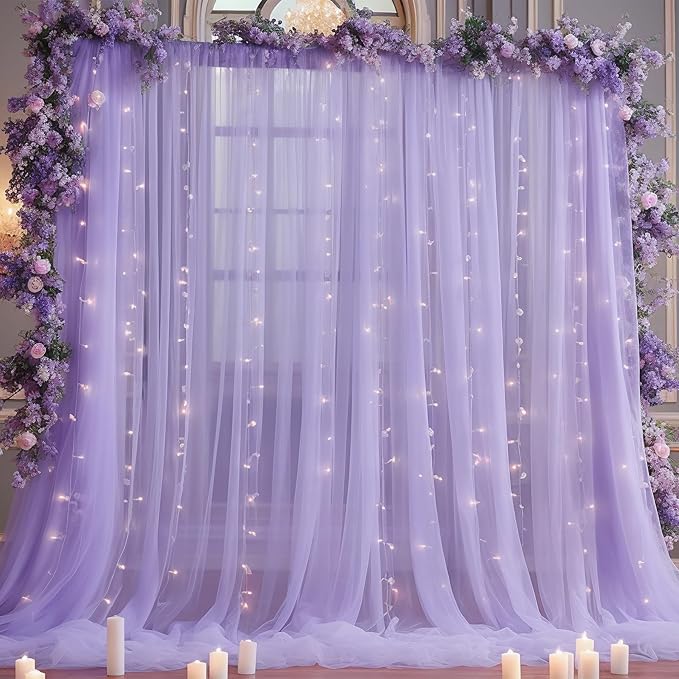 10x8ft Purple Tulle Backdrop Curtain by Partisky