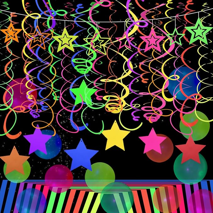 52 PCS UV Neon Rainbow Ceiling Swirl Decoration Hanging Streamer - Image 4