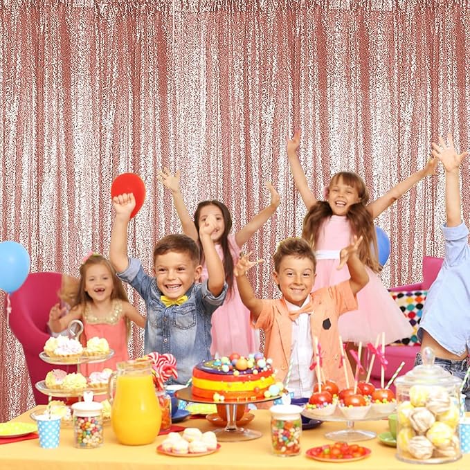 Sugargirl Rose Gold Sequin Backdrop Curtain 8FTx8FT Glitter Rose Gold - Image 3