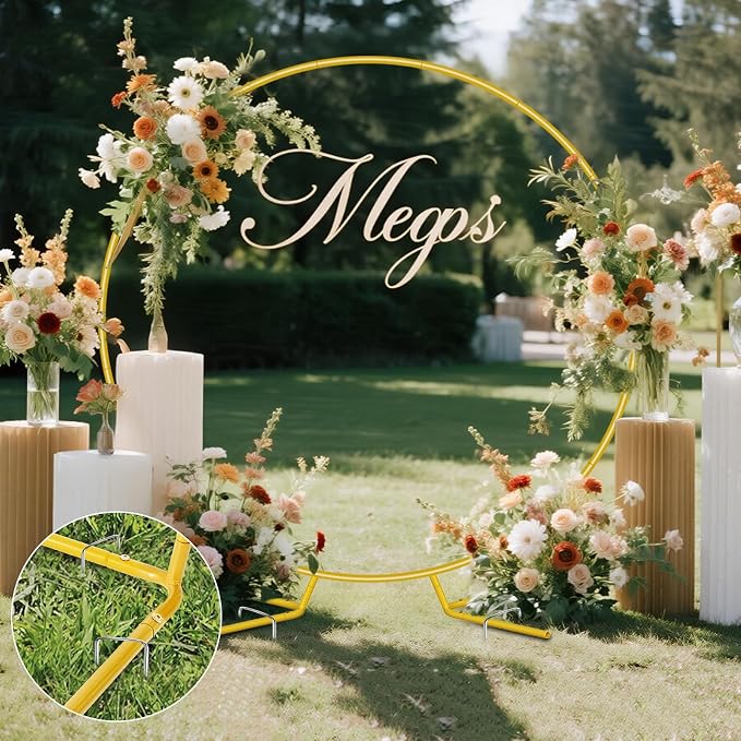 6.6FT Round Metal Arch Backdrop Stand, Metal Wedding Arches Frame | Gold Circle - Image 7