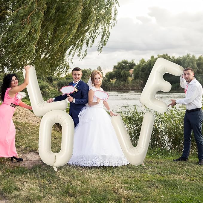 Giant Alphabet H Foil Name Balloons, Cream Ivory White Inflatable Word Balloons - Image 3