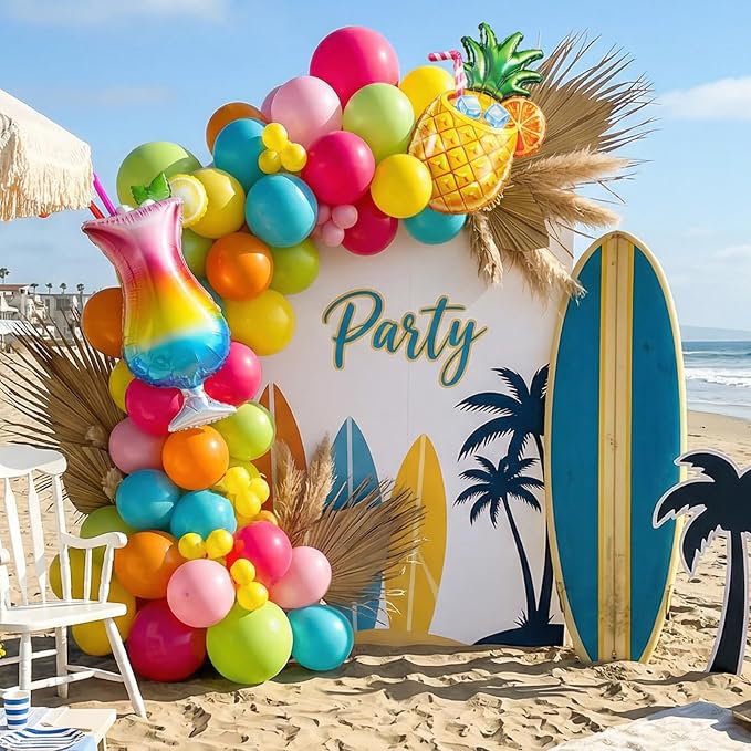 Hawaiian Balloons, Pineapple Tropical Foil Balloons, 12 Inch Teal Pearl Pink - Image 7