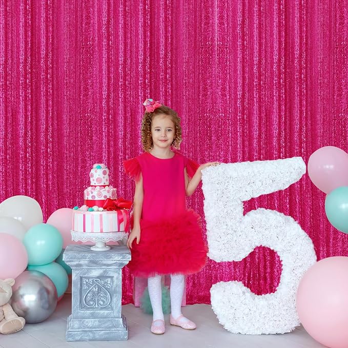 2×8FT-4PCS Fuchsia Sequin Backdrop Curtains Panels, Photography Backdrop - Image 8