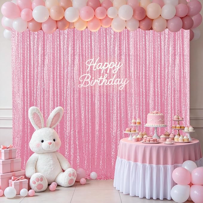 Hahuho Pink Sequin Backdrop Curtain, Banquet Decoration（2 Panels, 4FT x 8FT - Image 4