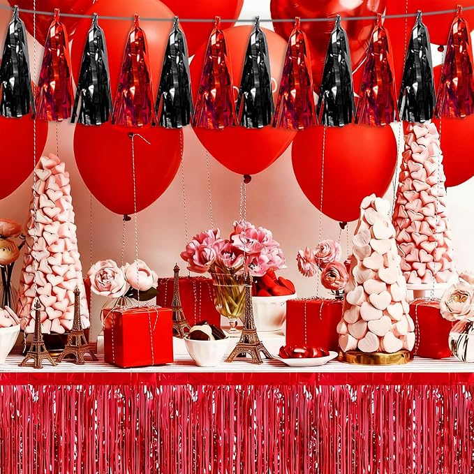 3P Black red Tassel Banner Garland Metallic Foil Fringe Banner Tinsel Tassels - Image 6
