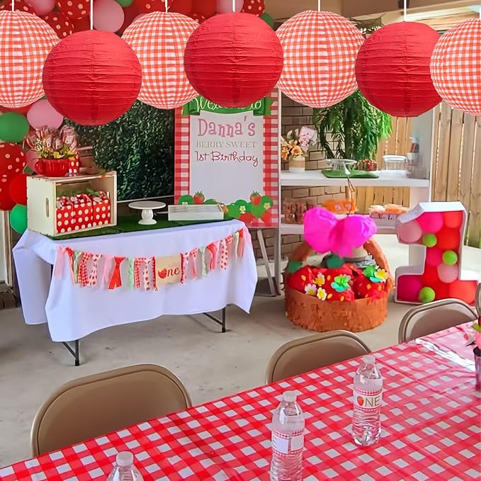 BEISHIDA 12Inch Red Plaid Paper Lanterns Hanging Round Chinese Lantern | 6Packs - Image 6