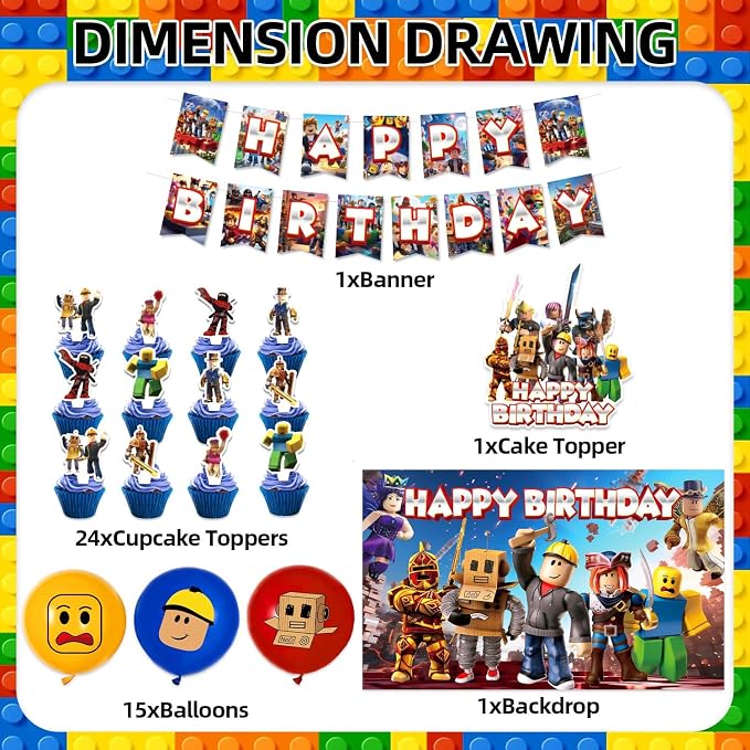 42Pack Roblo-x Theme Birthday Party Supplies Pack Includes，Banner，Cake - Image 2
