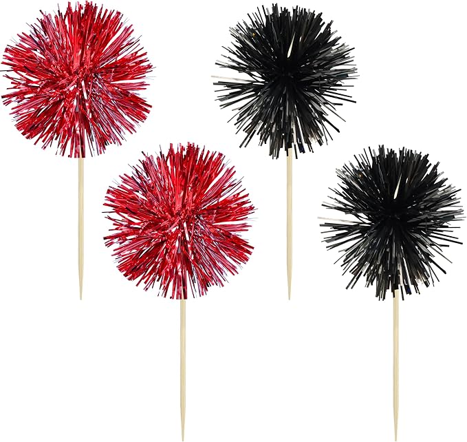 Gyufise 30Pcs Foil Firework Cupcake Toppers Sparkle Tinsel Cake Toppers Tinsel - Image 3