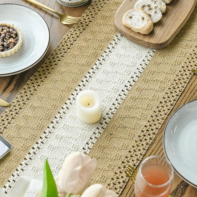 Artoid Mode Burlap Brown Farmhouse Woven Table Runner 12x36 Inch | Seasonal - Image 4