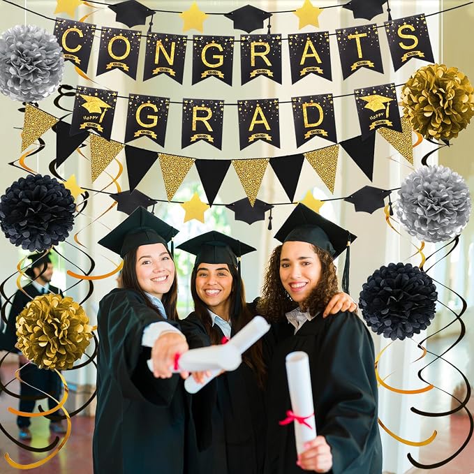 Graduation Decorations for 2026, Congrats Grad Banner and Star Cap Garland - Image 3