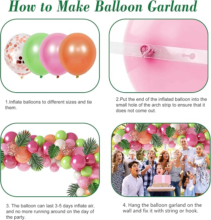 117Pcs Tropical Balloons Arch Garland Kit Luau Party Decorations | Hot Pink - Image 6