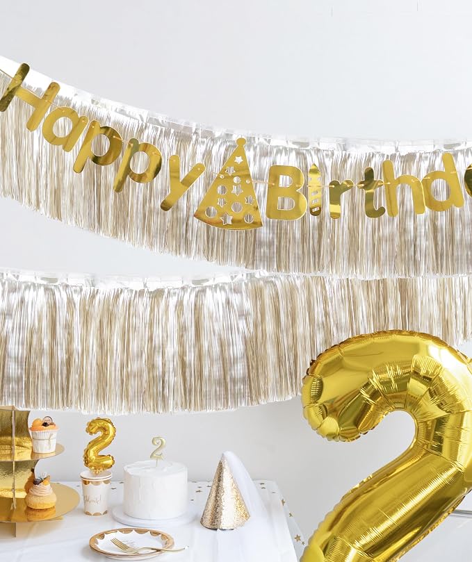 Premium Matte Champagne Gold Fringe Tassel Garland Banner -4 Layers Thick - Image 8